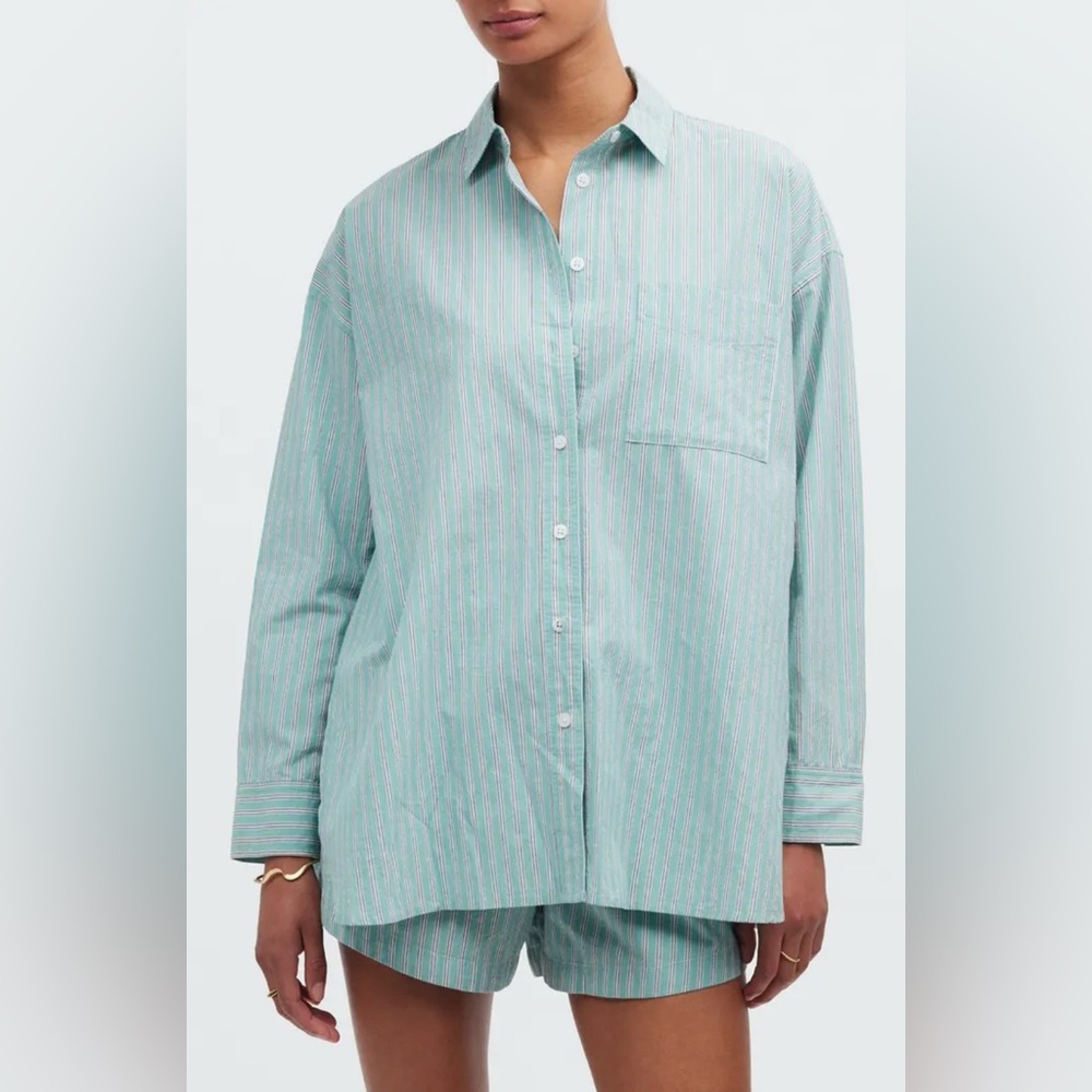 Madewell Green Striped Button Down Shirt